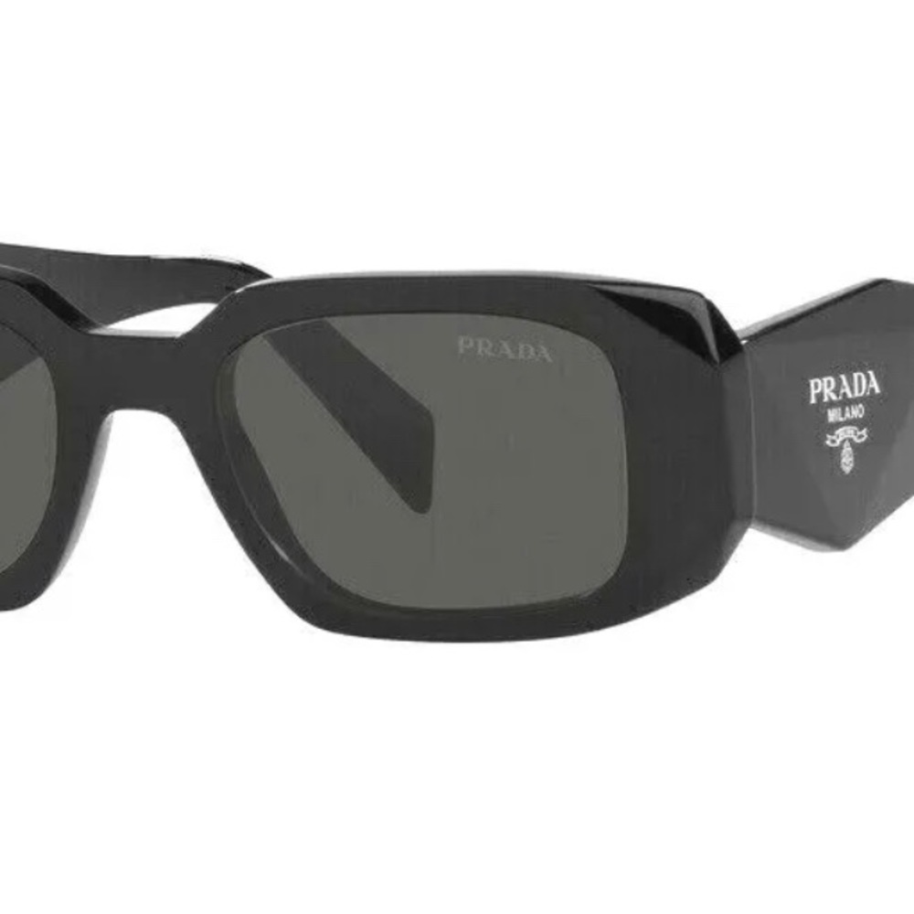 Prada PR 17WS Unisex Acetate Black Rectangular Sunglasses
